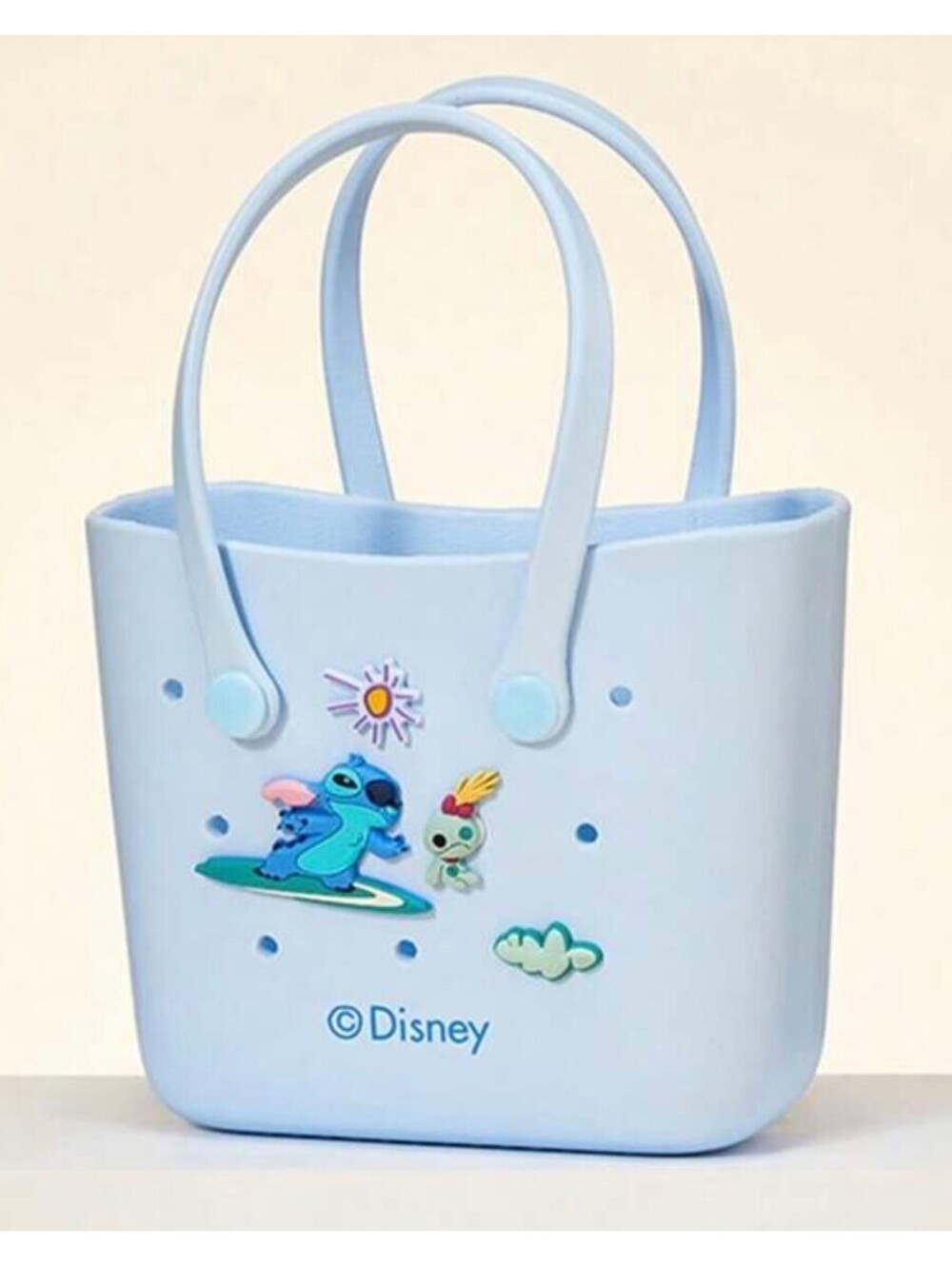 NWT Disney x MINISO Lilo & Stitch Blue EVA Mini Tote Bag with Charms